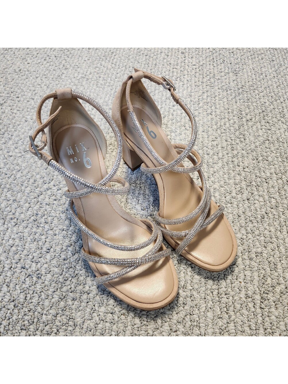 Mix No. 6 Women's Beige Suede Strappy Heeled Sandals Size 8